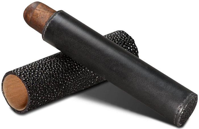 Single Cigar Tube - Genuine Black Leather