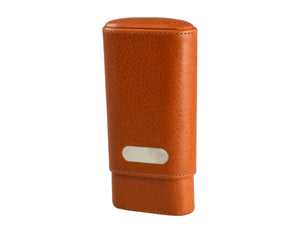 Brizard & Co Dakota Tan Leather Cigar Case w/ Plate - 3 Finger Case
