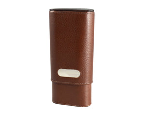 Brizard & Co Dakota Chocolate Leather Cigar Case w/ Plate - 3 Finger Case