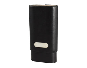 Brizard & Co Dakota Black Leather & Zebrawood Cigar Case w/ Plate - 3 Finger Case