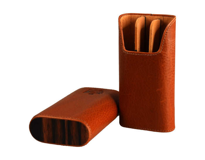 Brizard & Co Dakota Tan Leather with Ebony Cigar Case - 3 Finger Case