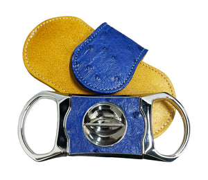 Brizard & Co V Cutter with Pouch - Camel and Blue Ostrich