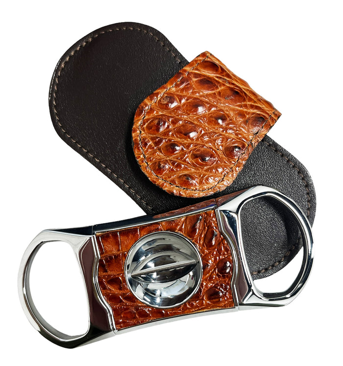 Brizard & Co V Cutter with Pouch - Caiman Cognac and Coffee