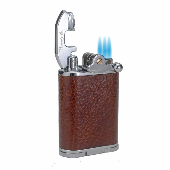 Brizard & Co. Gatsby Antique Saddle Leather Triple Torch Flame Table Lighter