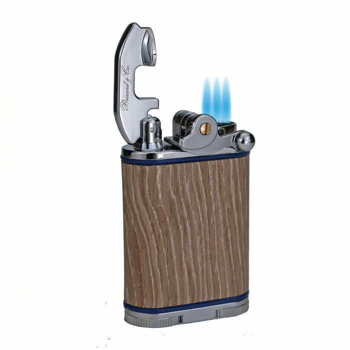 Brizard & Co. Gatsby Bleached Oak Wood and Leather Triple Torch Flame Table Lighter