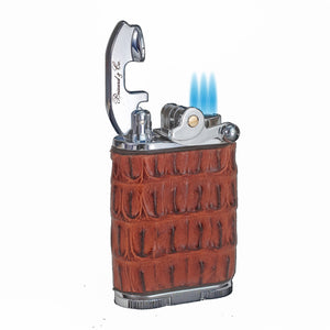 Brizard & Co. Gatsby Genuine Cognac Caiman Alligator Triple Torch Flame Table Lighter