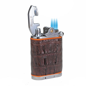 Brizard & Co. Gatsby Genuine Tobacco Caiman and Orange Triple Torch Flame Table Lighter