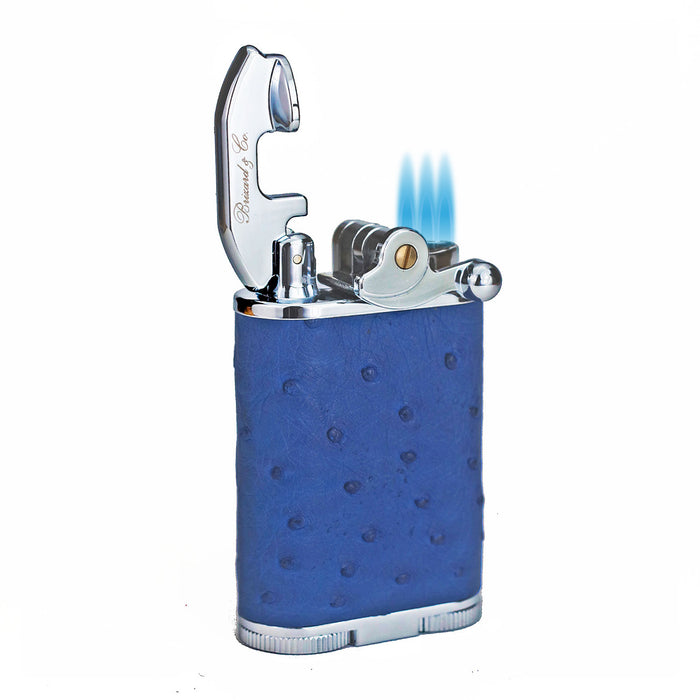 Brizard & Co. Gatsby Blue Ostrich Leather Triple Torch Flame Table Lighter