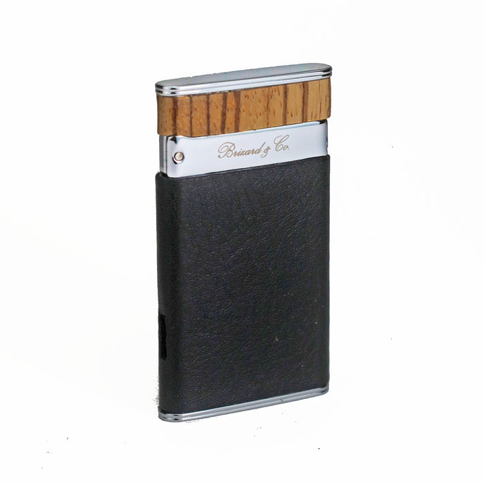 Brizard & Co. Zebrawood and Black Leather Two Tone Sottile Single Torch Flame Lighter