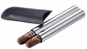 Double Trouble Black Leather Cigar Case