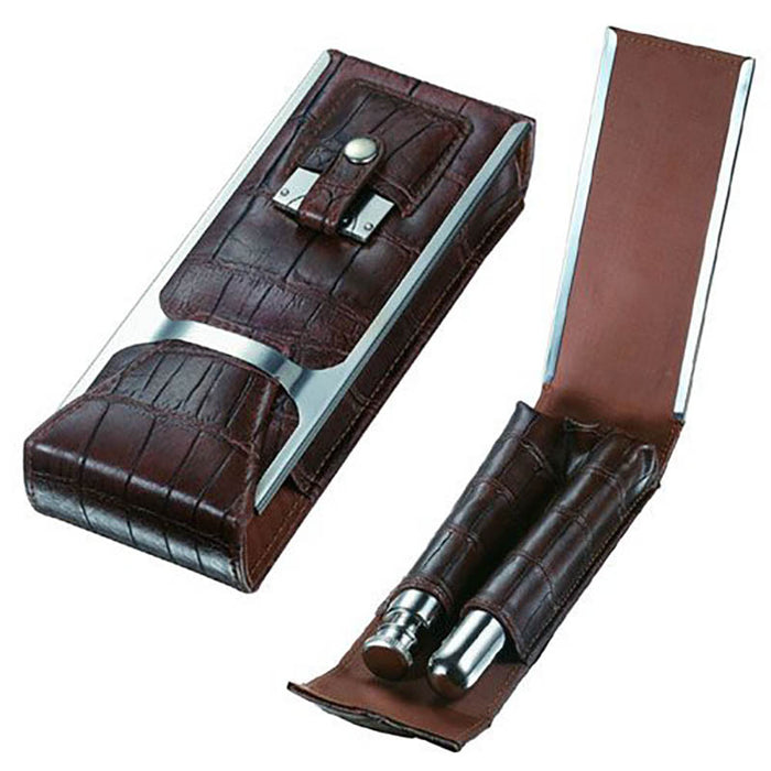 Alton Leather Case, Cigar Cutter and Flask Travel Set
