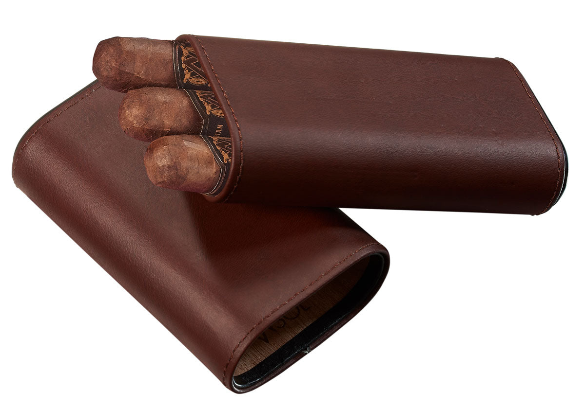 Visol Legend Brown Genuine Leather Cigar Case with Cutter