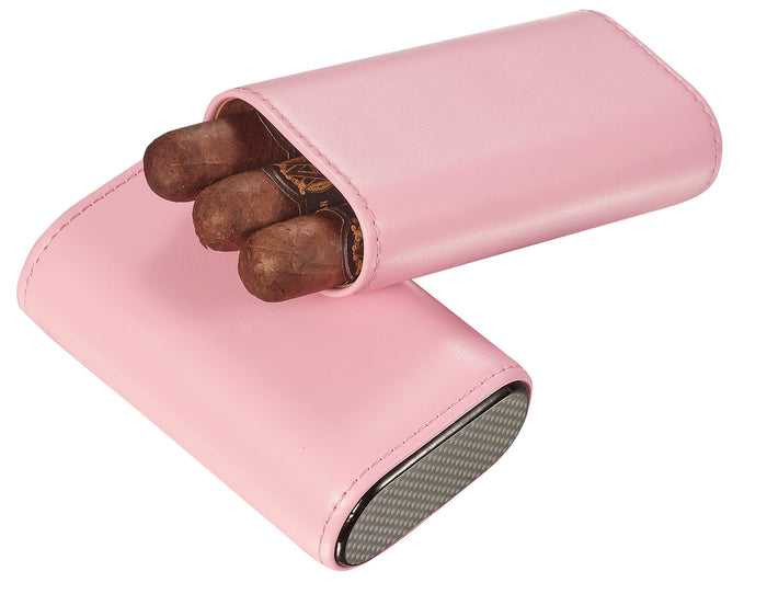 Visol Burgos Pink Leather Cigar case - Holds 3 Cigars