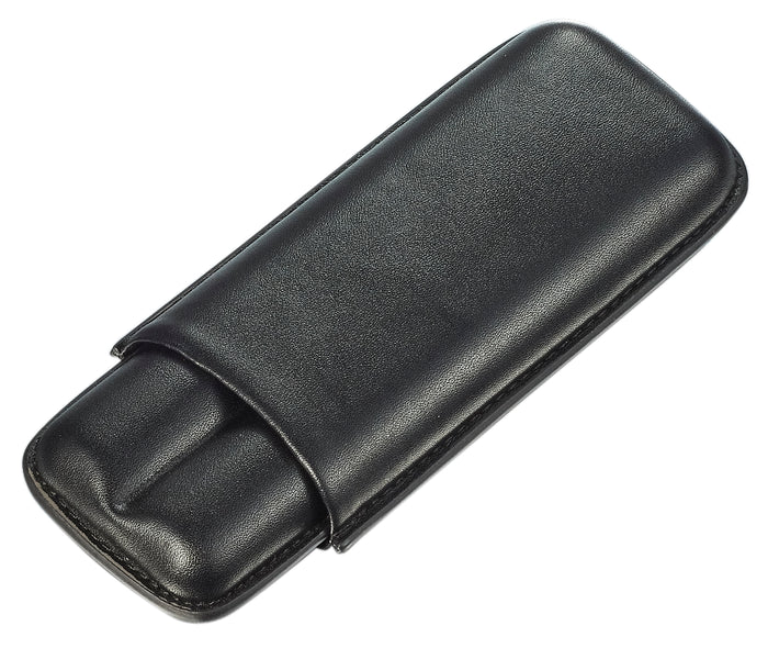 Visol Wheeler Black Genuine Leather Cigar Case - Holds 2 Cigars