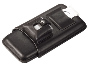 Visol Renly Black Leather Cigar Case with Lighter and Cutter