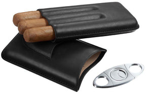 Visol Legendary Saddle Black Leather Cigar Case with Cutter