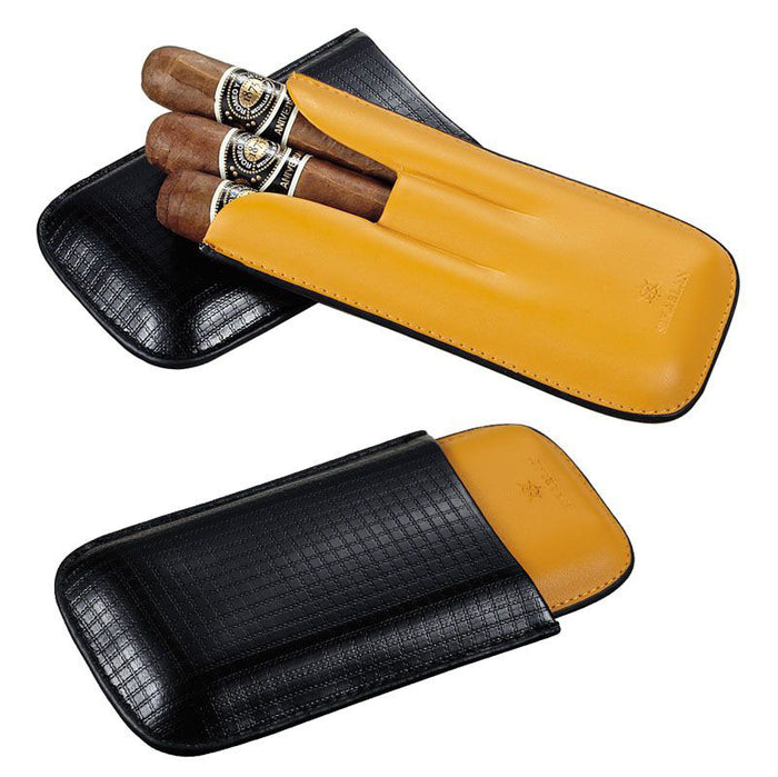 Lodis Black & Yellow Leather 3 Finger Cigar Case