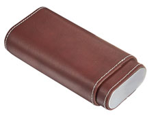 Visol Santa Fe Brown Leather Cigar Case - Holds 2-3 Cigars