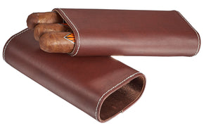 Visol Santa Fe Brown Leather Cigar Case - Holds 2-3 Cigars