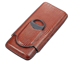 Granada Brown Leather 3 Finger Case with Cigar Cutter