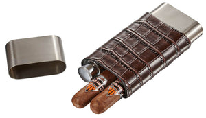 Hacienda Croco Pattern Leather and Stainless Steel Case+Flask Co