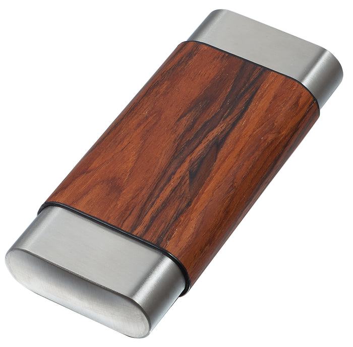 Carver Natural Wood and Stainless Steel Cigar Case - 3 Cig