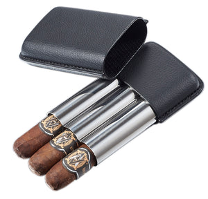 Visol Vincent Black Leather & Stainless Steel Cigar Case
