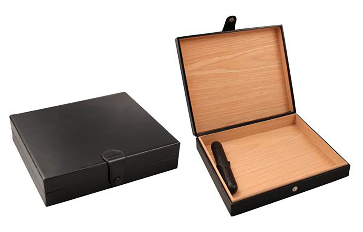 Travel Cigar Case Black Leather Zino