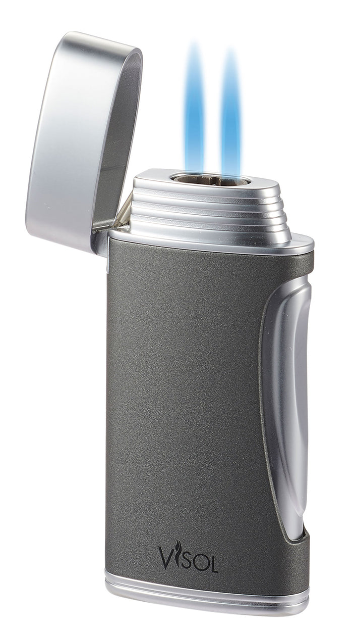 Visol DuoMatt Gray Double Flame Cigar Lighter