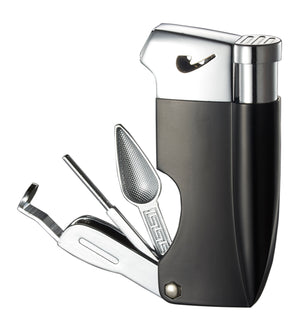 Visol Poseidon Soft Flame Pipe Lighter With Tools - Black