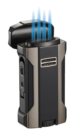 Visol Rhino 2.0 Black & Gunmetal Quad Flame Torch Cigar Lighter