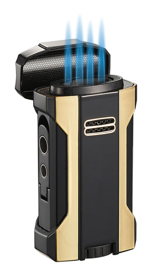 Visol Rhino 2.0 Black & Gold Quad Flame Torch Cigar Lighter
