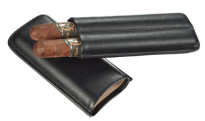 Visol Wheeler Black Genuine Leather Cigar Case - Holds 2 Cigars