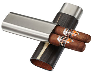 Ryland Dark Exotic Wood & Stainless Steel Cigar Case
