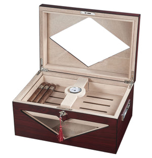 Visol Hudson Red Bubinga Glasstop Cigar Humidor - Up to 125 Cigars