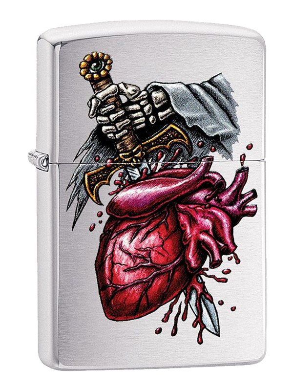 Zippo Gothic Sword in the Heart - Brushed Chrome Lighter
