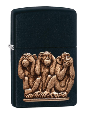 Zippo Three Monkey Black Matte Lighter